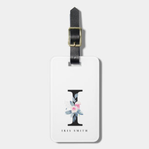 ÉTIQUETTE À BAGAGE ALPHABÈTES FLORAUX BLEUS DOUX NOM LETTRE I