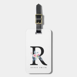 ÉTIQUETTE À BAGAGE ALPHABÈTES FLORAUX BLEUS DOUX NOM LETTRE R