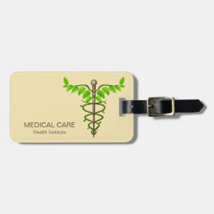 Étiquette À Bagage Alternative Médicale Caduceus Vert Feuilles Beige