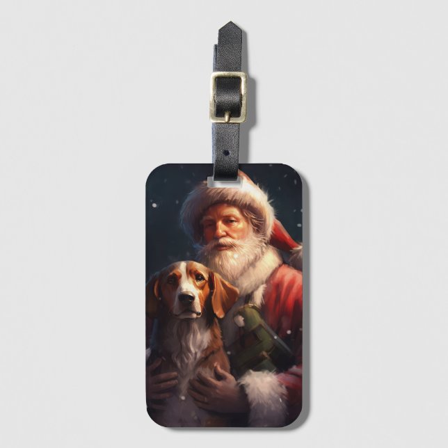 Étiquette À Bagage American English Foxhound Santa Claus Noël (Devant Vertical)