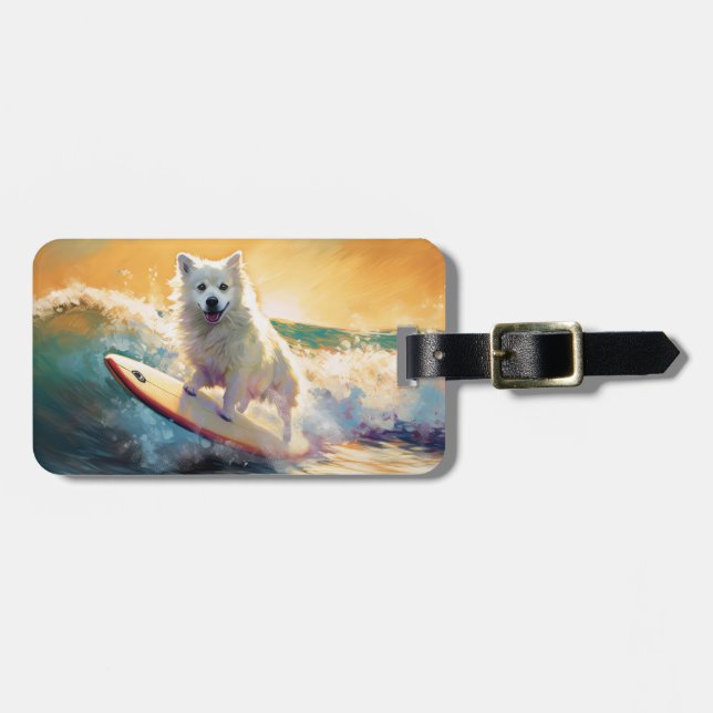 Étiquette À Bagage American Eskimo Beach Surf Peinture (Devant horizontal)