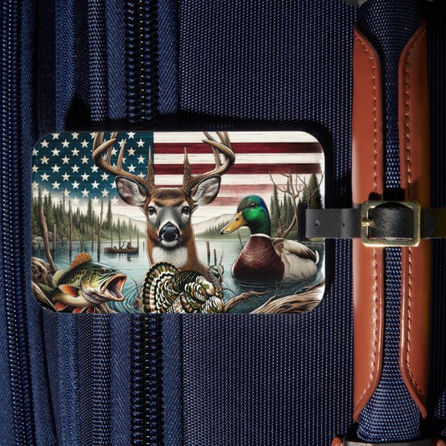 Étiquette À Bagage American Flag Chasse et pêche Thème (Insitu Rectoal 4)
