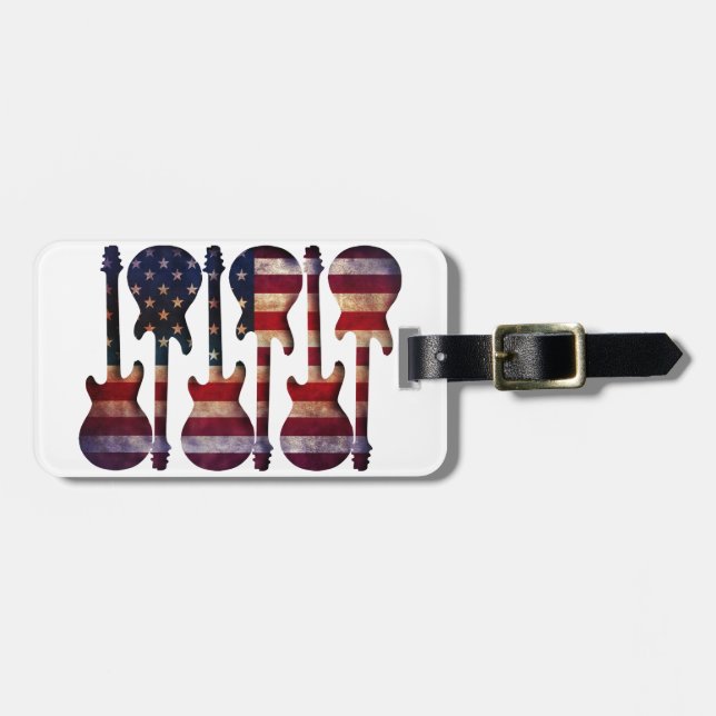 Étiquette À Bagage American Flag Guitare Art (Devant horizontal)