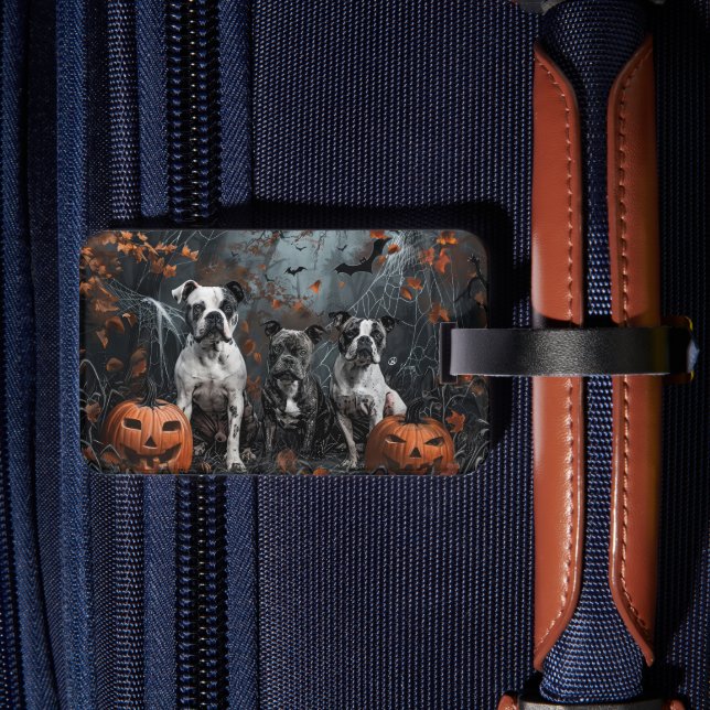 Étiquette À Bagage American Staffordshire Chien de nuit d'Halloween (Verso Insitu 2)
