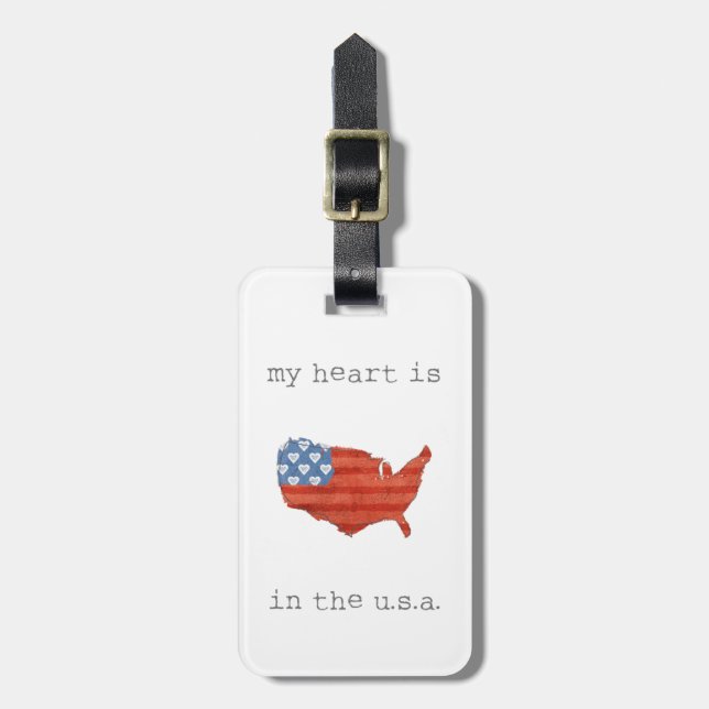 Étiquette À Bagage | americana mon coeur est dans la carte des (Devant Vertical)
