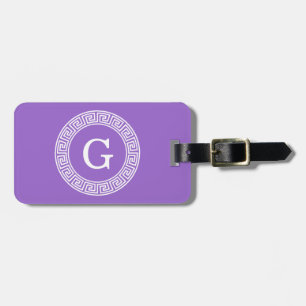 Étiquette À Bagage Améthyste Wht Cadre Rnd Clé Grecque Monogramme Ini