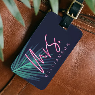 Étiquette À Bagage Amour électrique Neon Pink Mme Tropical & Monogram