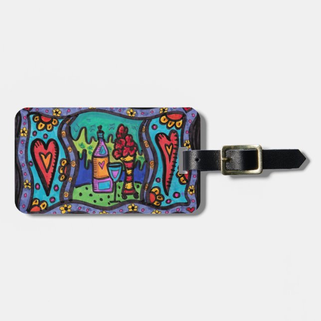 Étiquette À Bagage Amour et vin (Devant horizontal)