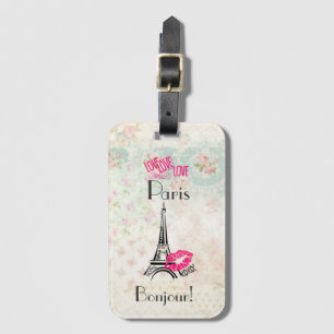 Étiquette À Bagage Amour Paris avec Tour Eiffel en Motif Vintage