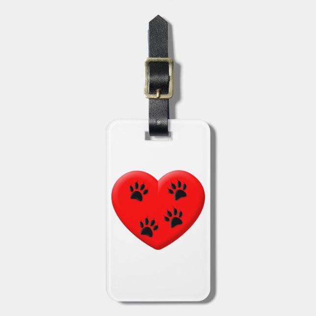 Étiquette À Bagage Amoureux des chats Red Heart Et Paws (Devant Vertical)