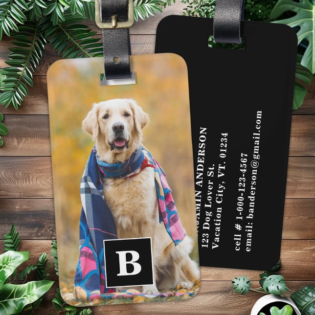 Étiquette À Bagage Amoureux des chiens photo personnalisé Monogramme  (Créateur téléchargé)