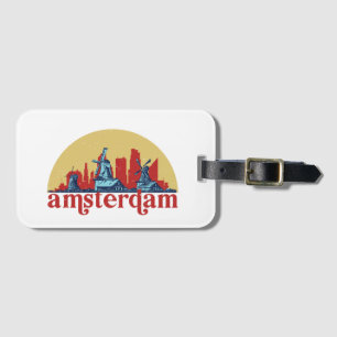 Étiquette À Bagage Amsterdam Pays-Bas Retro City Skyline Ville