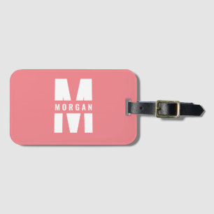 Étiquette À Bagage Amusant Chic Monogramme Nom Initial Rose Blanc