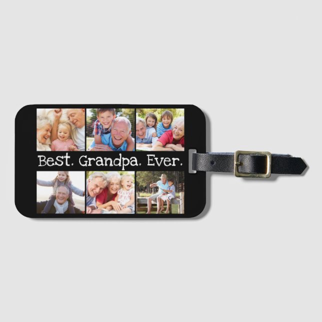 Étiquette À Bagage Amusant Meilleur Grand-Père Ever 6 photo Collage (Devant Horizontal)