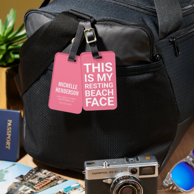 Étiquette À Bagage Amusant Repos Plage Face | Voyage rose (Recto & Verso)
