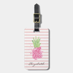 Étiquette À Bagage Ananas aquarelle girly chic, Rayures