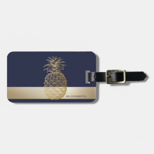 Étiquette À Bagage Ananas doré, rayure - Personnalisé