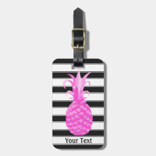 Étiquette À Bagage Ananas en rose chaud avec bandes noires