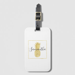 Étiquette À Bagage Ananas étincelant d'or