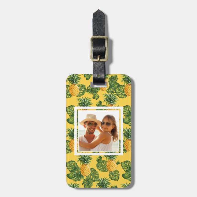 Étiquette À Bagage Ananas faits sur commande de photo et feuille (Devant Vertical)