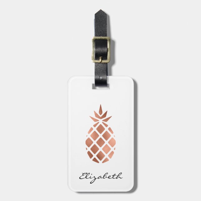 Étiquette À Bagage Ananas Faux Rose d'or personnalisé (Devant Vertical)