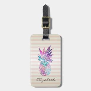 Étiquette À Bagage Ananas Féminin Élégant ,Rayures - Personnalisé