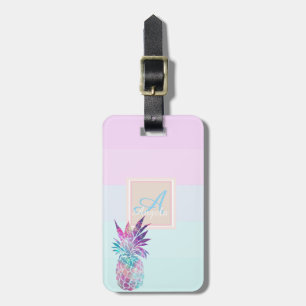 Étiquette À Bagage Ananas ombré rayé personnalisé avec monogramme