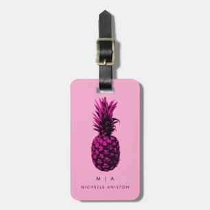 Étiquette À Bagage Ananas tendance rose noir Monogramme personnalis