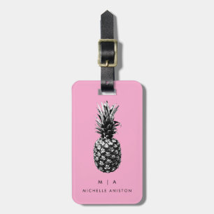 Étiquette À Bagage Ananas tendance rose noir Monogramme personnalis