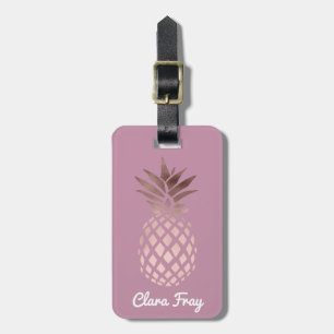 Étiquette À Bagage ananas tropical de poussin d'or rose élégant