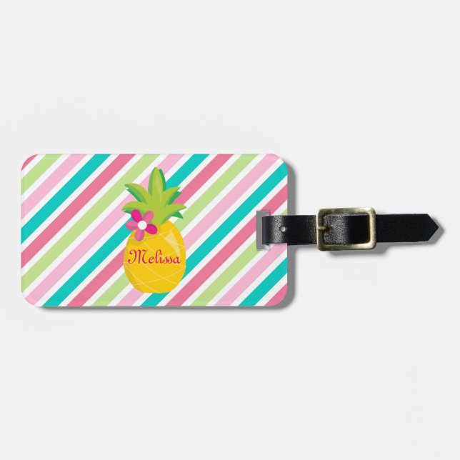 Étiquette À Bagage Ananas Tropical Personnalisé (Devant horizontal)