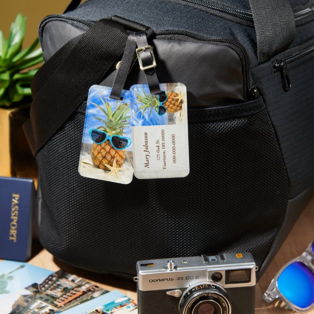 Étiquette À Bagage Ananas tropical portant des lunettes de soleil (Recto & Verso)