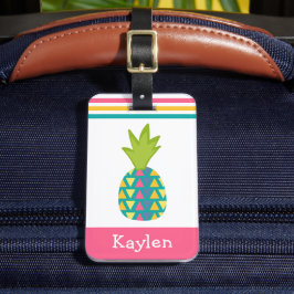 Étiquette À Bagage Ananas Tropical Rose Personnalisé Nom Moderne tend