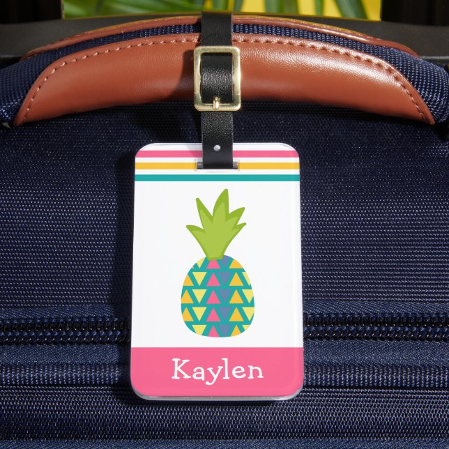 Étiquette À Bagage Ananas Tropical Rose Personnalisé Nom Moderne tend (Insitu Rectoal 2)