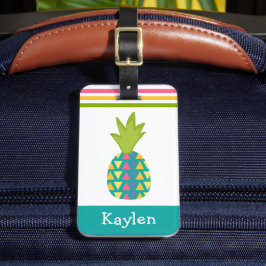 Étiquette À Bagage Ananas Tropical Turquoise Nom personnalisé moderne