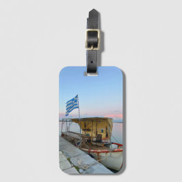 Étiquette À Bagage Ancien bateau de pêche drapeau grec Zakynthos Grèc