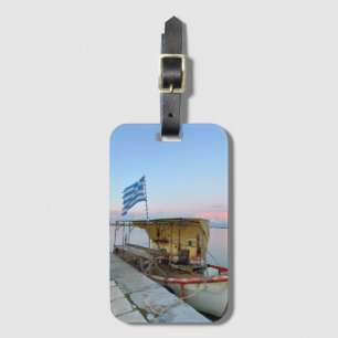 Étiquette À Bagage Ancien bateau de pêche drapeau grec Zakynthos Grèc