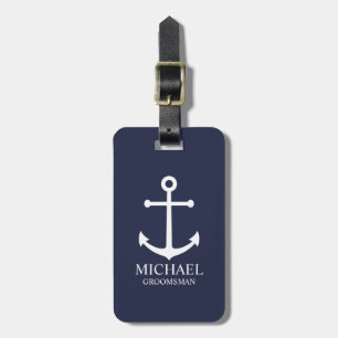 Étiquette À Bagage Ancre Bleue marine Nautique Groomsmen personnalisé