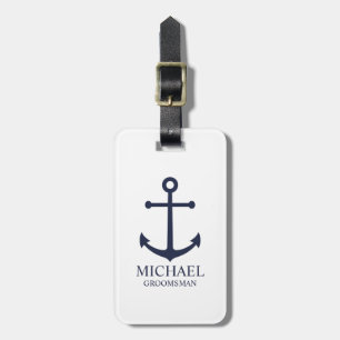 Étiquette À Bagage Ancre Bleue marine Nautique Groomsmen personnalisé