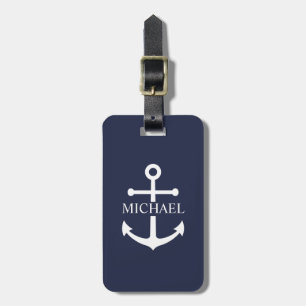 Étiquette À Bagage Ancre bleue marine Nom personnalisé
