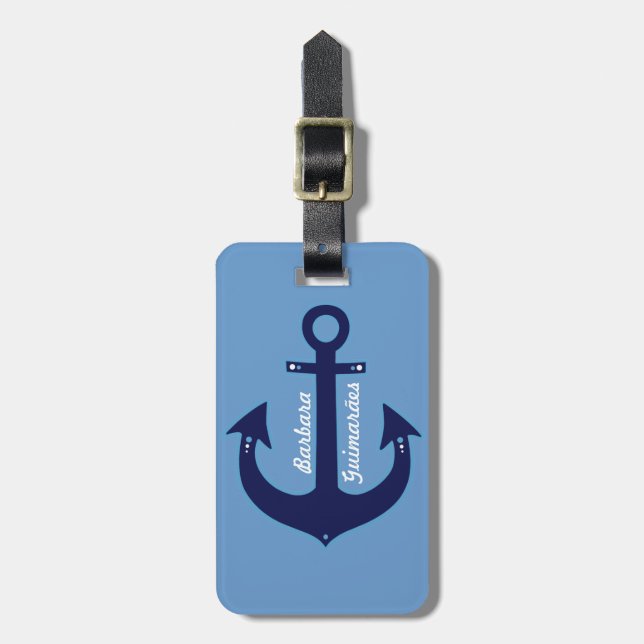 Étiquette À Bagage ancre bleue marine personnalisée (Devant Vertical)