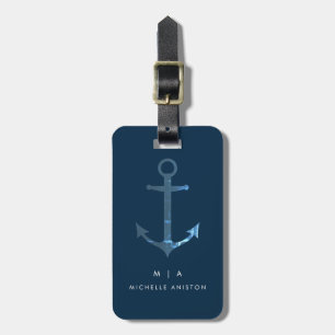 Étiquette À Bagage Ancre Blue Nautical Boat Monogramme personnalisé