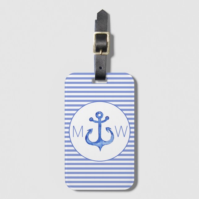 Étiquette À Bagage Ancre nautique | Balise de bagage à rayures bleu m (Devant Vertical)