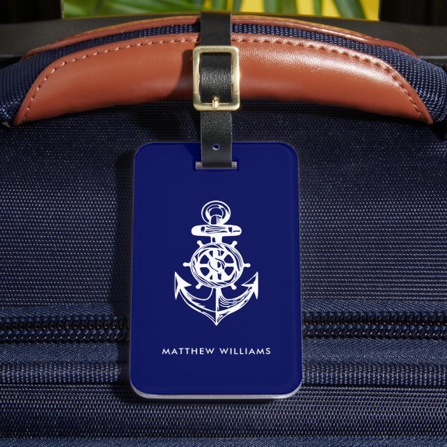 Étiquette À Bagage Ancre nautique bleu marine (Insitu Rectoal 2)