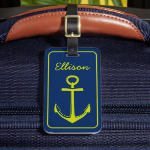 Étiquette À Bagage Ancre verte de chaux sur bleu marine Personnalisé
