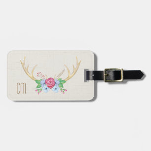 Étiquette À Bagage Andouillers rustiques de cerfs communs d'aquarelle