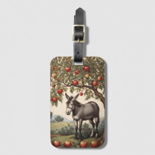 Étiquette À Bagage Âne vintage Sous Un Pommier