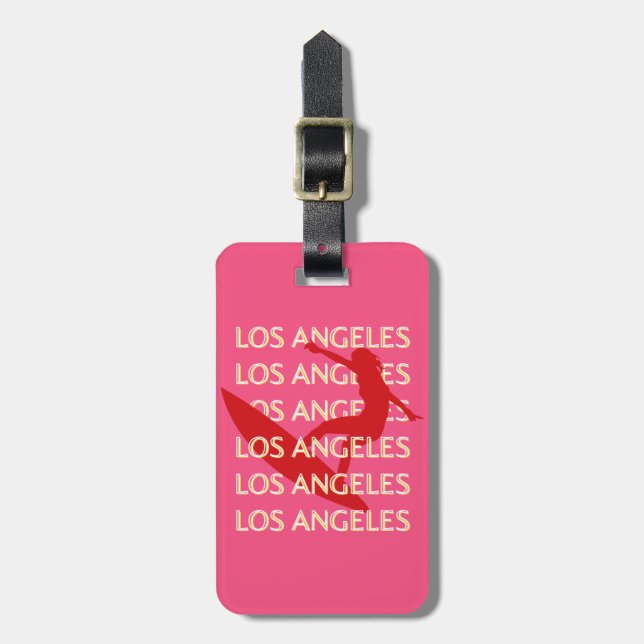 Étiquette À Bagage Angeles Travel Art, Californie, Travel Art, rose (Devant Vertical)