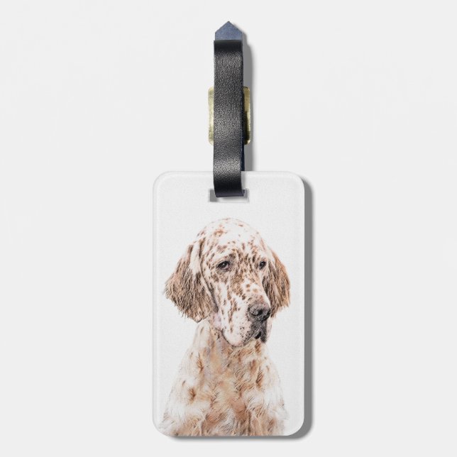 Étiquette À Bagage Anglais Setter Orange Belton Peinture Chien Art (Dos Vertical)