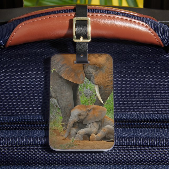 Étiquette À Bagage Animaux de bébés cutest | Mama Elephant & Baby (Insitu Rectoal 2)